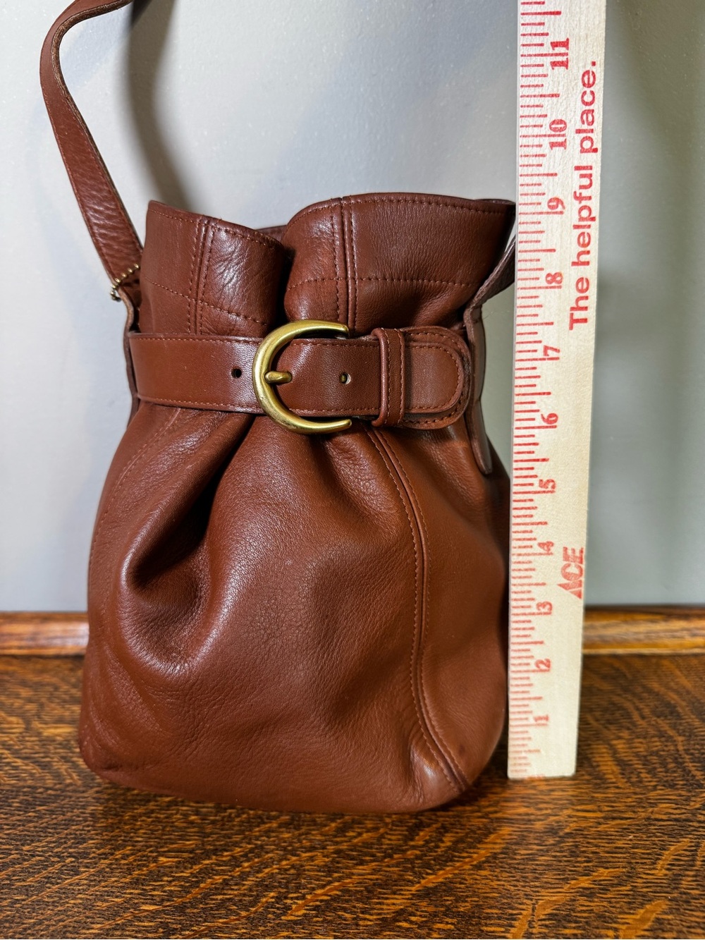 Coach Brown Leather Belted Crossbody Bucket Bag with Buckle - Picture 7 of 12